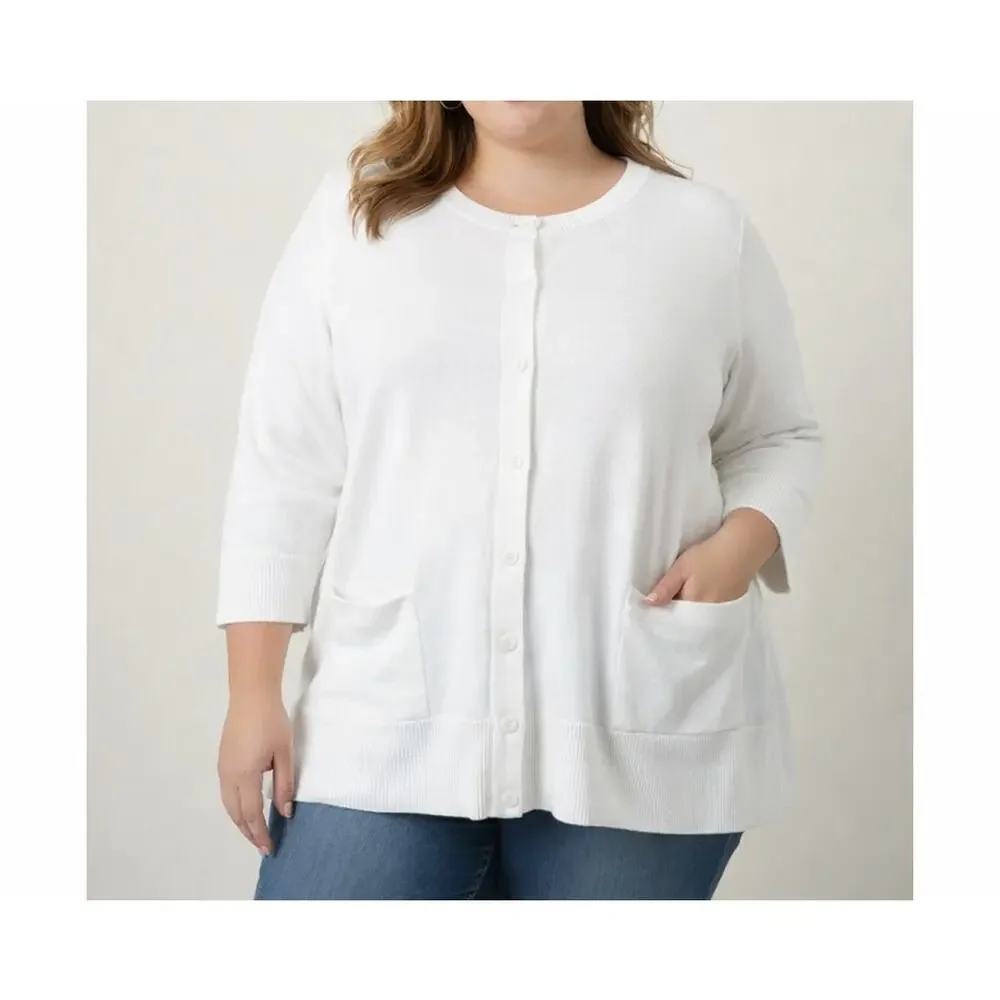 NWT Jones New York White Cardigan Cotton/Nylon 2 Pocket Cardigan Sweater $84 2XL - Picture 8 of 8